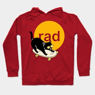 Funny Rad Black Cat on a Skateboard - Funny Gift for Skaters and 90s kids Hoodie